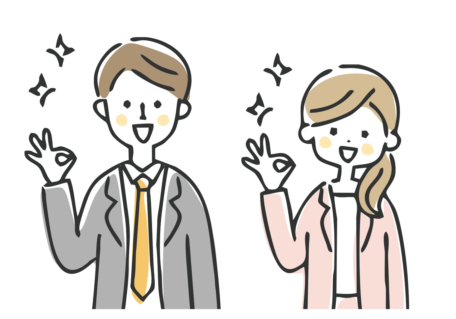 指でOKサインを作る男女のイラスト