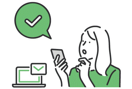 スマホでメールを受け取る女性のイラスト